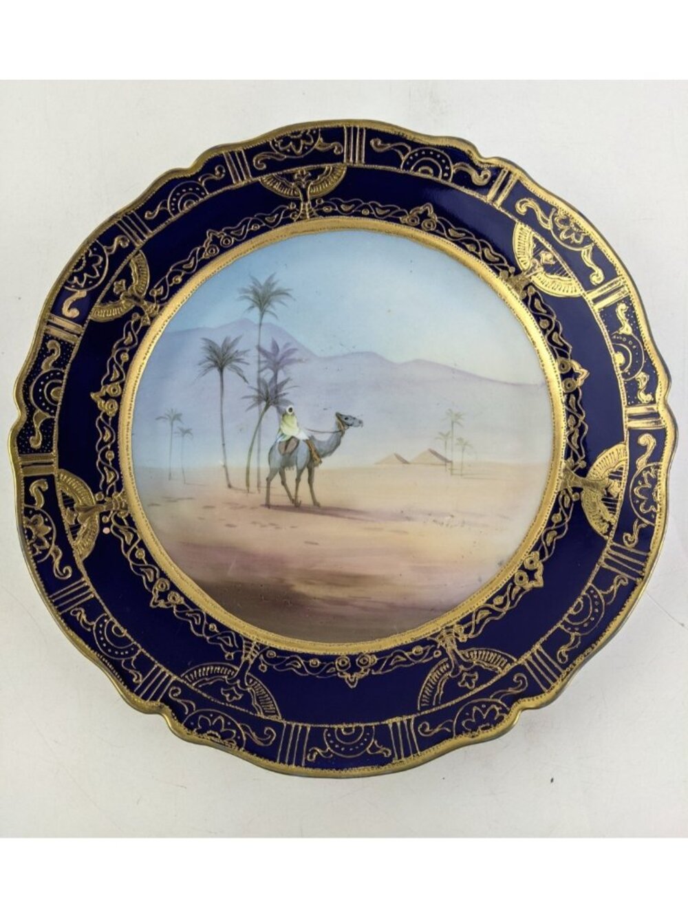 Old Noritake Cobalt Kinmori Desert Man on Camel Plate Rare Hand Painted Nippon